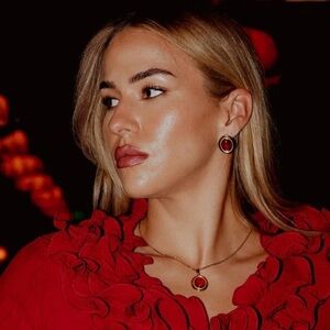 NEW✨18K Gold Plated Red Natural Stone Oval Stud Earrings